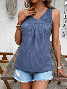 EMERY ROSE Women's Plain Textured Casual Tank Top, Vacation - Blue - View 1