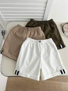 SHEIN Leap Crew 3-Piece Set Young Boy Multi-Color Shorts, Multi Piece Set, Young Boy Clothing, Boys' Clothing, Back To School Boys' Set, Suitable For Birthday Parties, Parties, Performances, Weddings, Baptisms, Back To School Days, Suitable For Schools, Suitable For Travel, Suitable For Sports, Suitable For Style, Suitable For Spring, Summer, Seasons, Buy One Get Two Free, Great Value For Money - Multicolor - View 3