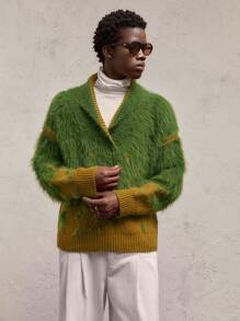 AKNOTIC Party 男士宽松落肩 V 领红绿毛衣，秋冬季休闲针织套头衫