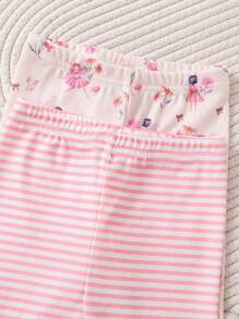Conjunto de 2 piezas para bebé niña con diseño de dibujos animados, top de cuello redondo de manga larga y pantalones de ajuste ceñido, atuendo acogedor, primavera otoño