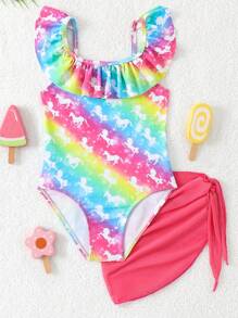 SHEIN Little Girls 2pcs Swimsuit Set, Printed - Multicolor - View 2
