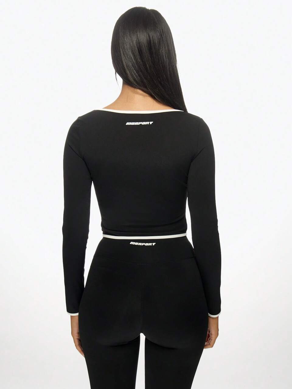 MISSGUIDED Contrast Piping Long Sleeve Crop Top Workout Training Athletic Yoga Dance Studio Performance Fitness Activewear Slim Fit Stretchy Fall Winter Spring