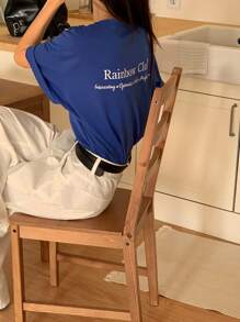 DAZY Women's Round Neck Printed Casual Short Sleeve T-Shirt Summer Oversized T-Shirt - Blue - View 6