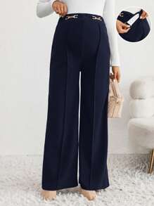 SHEIN Adjustable Waist Metallic Chain Decor Maternity Wide-Leg Pants