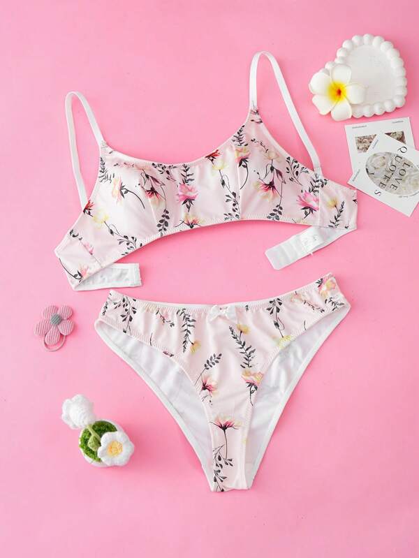 Ensemble de brassière et culotte à volants avec imprimé floral pour adolescentes