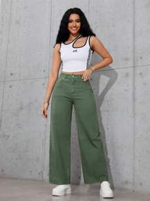 SHEIN EZwear Casual Washed High Waist Straight Leg Jeans