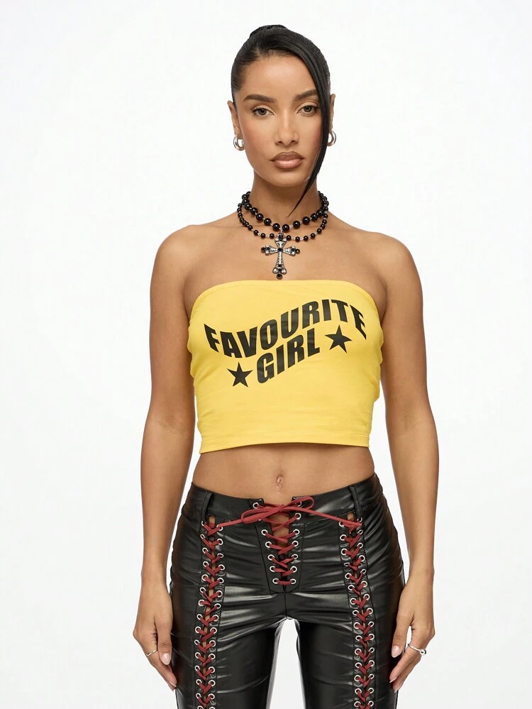 SUMWON WOMEN Favourite Y2K Style Bandeau Crop Top Streetwear