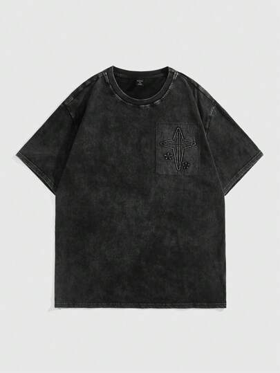 Goth Camiseta de manga corta casual de hombre con estampado cruzado lavada