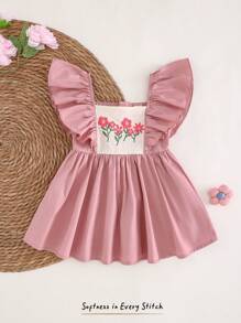 Cozy Pixies Baby Girl Ruffle Hem Waisted Casual Versatile Round Neck Dress - Multicolor - View 1