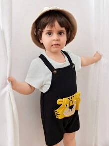 Cozy Pixies Baby Boy Cartoon Lion Pattern Soft Knitted Bib Strap Romper & Shorts Set