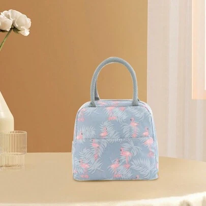 1 pieza Bolsa de almuerzo portátil con estampado de grulla de corona roja, bolsa de almuerzo con fugas reutilizable y linda, bolsa de almuerzo, resistente a las manchas, con compartimento lateral para botellas de agua, caja de almuerzo aislada reutilizable, bolso de mano de alta capacidad para viajes, trabajo, picnic, playa