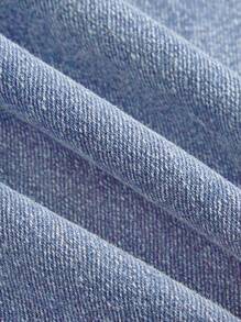 SHEIN EZwear 女式蓝色牛仔喇叭牛仔裤，休闲紧身弹力，春季女装 - 藍色 - 查看 3