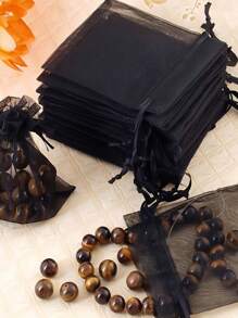 10 件黑色欧根纱珠宝包装袋，S/M/L/XL/XXL 抽绳礼品袋，化妆品和护肤品旅行收纳袋，适用于婚礼派对、生日珠宝礼品袋 - 黑色 - 查看 6