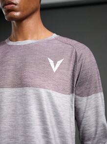 Acti Log 男士字母印花圆领长袖运动 T 恤 - 灰色 - 查看 7