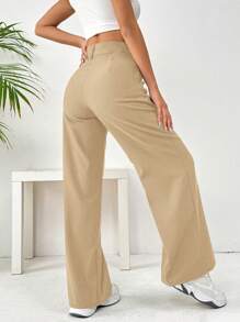 Flirla Front Button Pockets Trousers, Casual Wear For Daily Life