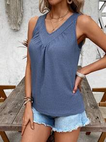 EMERY ROSE Women's Plain Textured Casual Tank Top, Vacation - Blue - View 4