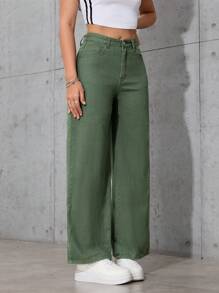 SHEIN EZwear Casual Washed High Waist Straight Leg Jeans