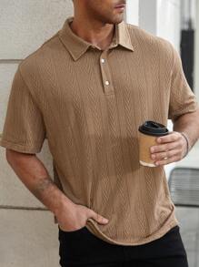 Manfinity CasualCool Men's Plus Size Solid Color Front Button Short Sleeve Casual Polo Shirt - Khaki - View 1