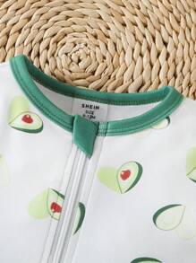 女婴牛油果印花舒适长袖连体衣，连体衣家居服 - 綠色 - 查看 3