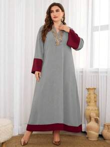 Al Najma Váy cổ tròn thanh lịch màu khối cỡ lớn, váy maxi kaftan khiêm tốn, dành cho tiệc tối/khách dự tiệc cưới/kỷ niệm - Nhiều màu - Xem 6