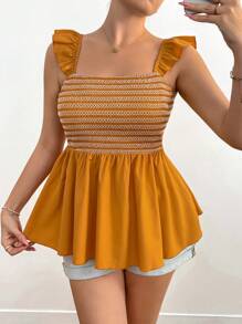 Flirla Plus Size Women's Boho Solid Color Patchwork Minimalist Casual Blouse, For Summer - Yellow - View 5