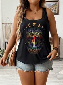 EMERY ROSE 渐变色彩色印花休闲宽松女式工字背心，适合夏季 - 黑色 - 查看 3