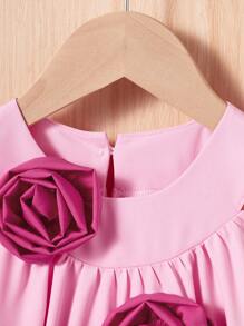 Young Girl Elegant 3D Floral Decor Halter Neck Dress