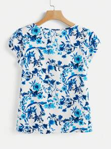 SHEIN VCAY 轻盈假日夏季宽松印花女式衬衫裙 - 藍色 - 查看 2