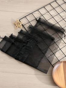 10 件黑色欧根纱珠宝包装袋，S/M/L/XL/XXL 抽绳礼品袋，化妆品和护肤品旅行收纳袋，适用于婚礼派对、生日珠宝礼品袋 - 黑色 - 查看 2