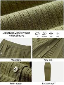 BizChic Women's Green Button Slit Knitted Sweater Skirt, Elegant Holiday Romantic Commute, Date Suitable, Spring/Summer - Army Green - View 8