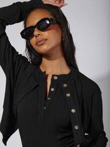 COSMINA Women's Solid Color Long Sleeve Single Breasted Casual Jacket - Black - View 5