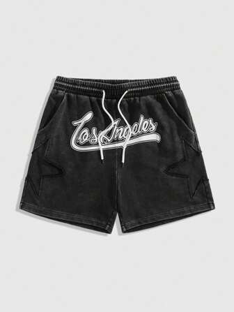 Street Life Pantaloncini casual da uomo con tasche e stampa a lettere con lacci anteriori