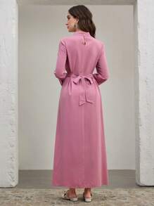 Graceveil Elegant Lace Trim Stand Collar Arabic Style Dress