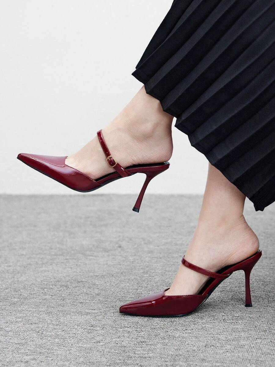 CUCCOO BIZCHIC Zapatos de taco alto de tacón de aguja de punta afilada en recubierto burdeos para mujer, apropiados para ir al trabajo, citas, fiestas, bodas y vacaciones