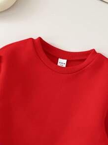 SHEIN Leap Crew 可爱小女孩红色蝴蝶结长袖运动衫，百搭秋冬季 - 紅色 - 查看 6