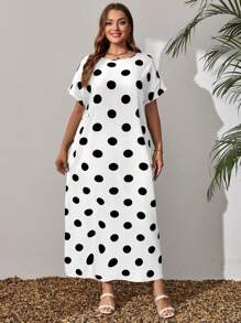EMERY ROSE 大码女式黑白波尔卡圆点长裙，春夏季节