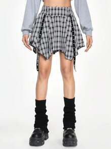 ROMWE Grunge Punk Y2K Baddie Punk Plaid Ruffle Skater Skirt For Women,Summer , Summer Outfits ,Summer Clothes - Multicolor - View 4