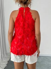 Celure Plus Size Solid Color Stand Collar Sleeveless Fringed Casual Camisole