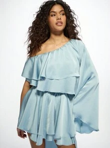 MISSGUIDED Elegant One-Shoulder Ruffle Mini Dress With Dramatic Long Sleeve Asymmetric Party Cocktail Evening Dance Prom Special Occasion Statement Design