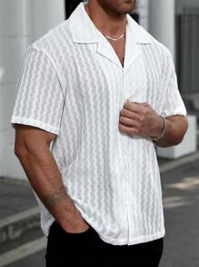 Manfinity Homme Plus Size Men's Solid Color Front Button Short Sleeve Casual Shirt - White - View 5