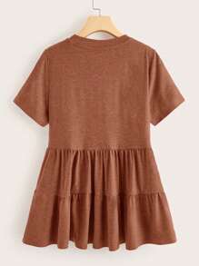 SHEIN LUNE Plus Size Women's Solid Color Round Neck Short Sleeve Ruffled Hem T-Shirt