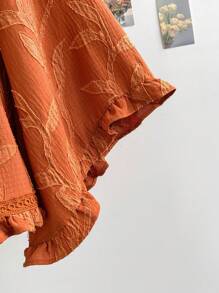 Soleia 女士度假柳枝纹理面料荷叶边 V 领喇叭袖衬衫和荷叶边下摆 A 字裙 2 件套，适合嬉皮士、音乐节、派对 - 彩色 - 查看 7