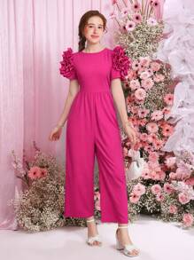 少女紫红色直筒紧身衣和连体裤，散发青春活力，兼具时尚与优雅 - 玫紅色 - 查看 1