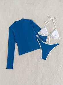 Swim SPRTY Zestaw Springbreak 3-częściowy: Obcisły sportowy strój plażowy w porównaniu do jednolitego zestawu bikini i bluzki rash guard z suwakiem