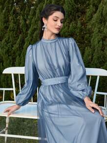 Modelyn 女士优雅珍珠装饰网眼长裙