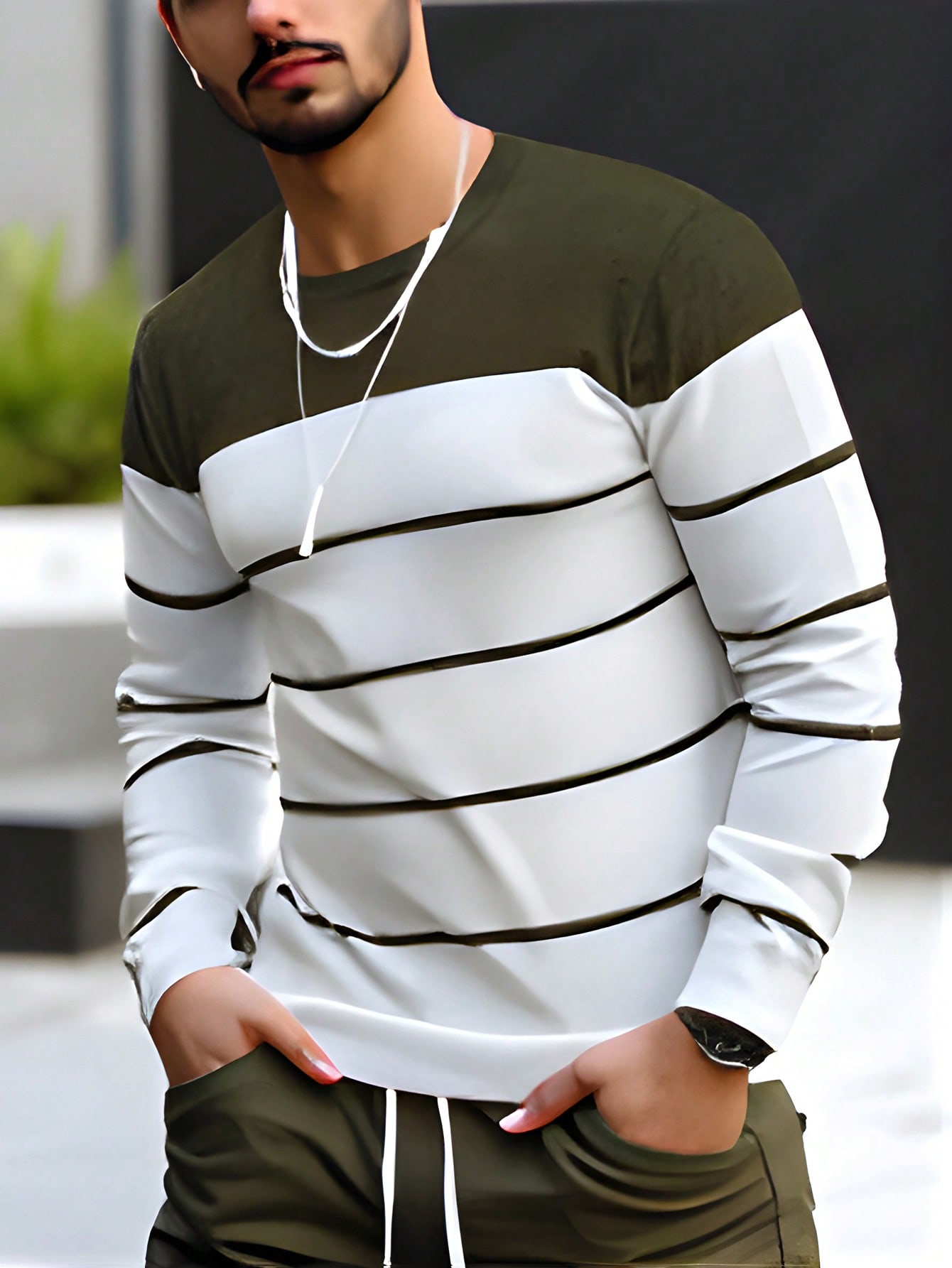 Manfinity Dauomo Casual Minimalist Style Men's Round Neck Sweatshirt, Daily Wear
