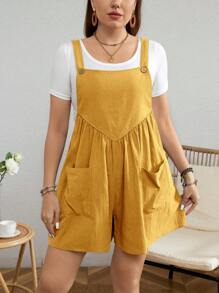 SHEIN LUNE Plus Size Solid Color Wide Strap Button Pocket Casual Jumpsuit - Ginger - View 4