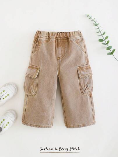 Cozy Pixies 男童休闲百搭松紧腰饰口袋直筒裤