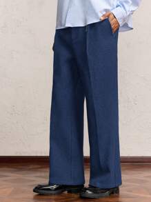 AKNOTIC Business Casual Pantalones casuales de pierna ancha para hombre, de corte recto y cintura media suelta, adecuados para uso diario