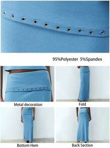 Maija 春夏新款都市摩登蓝色针织镂空装饰女裙日常休闲性感优雅通勤适合节日派对圣诞节新年情人节老钱风格节90年代女装波西米亚风 - 藍色 - 查看 3